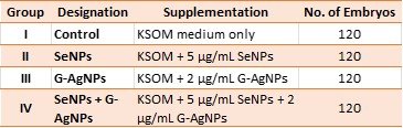 Table 1: Experimental groups and nanoparticle supplementation regimens.